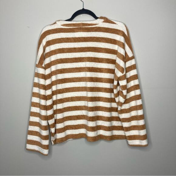 MADEWELL MWL Loop Terry Notched Sweatshirt Large Brown Cream - Picture 3 of 5